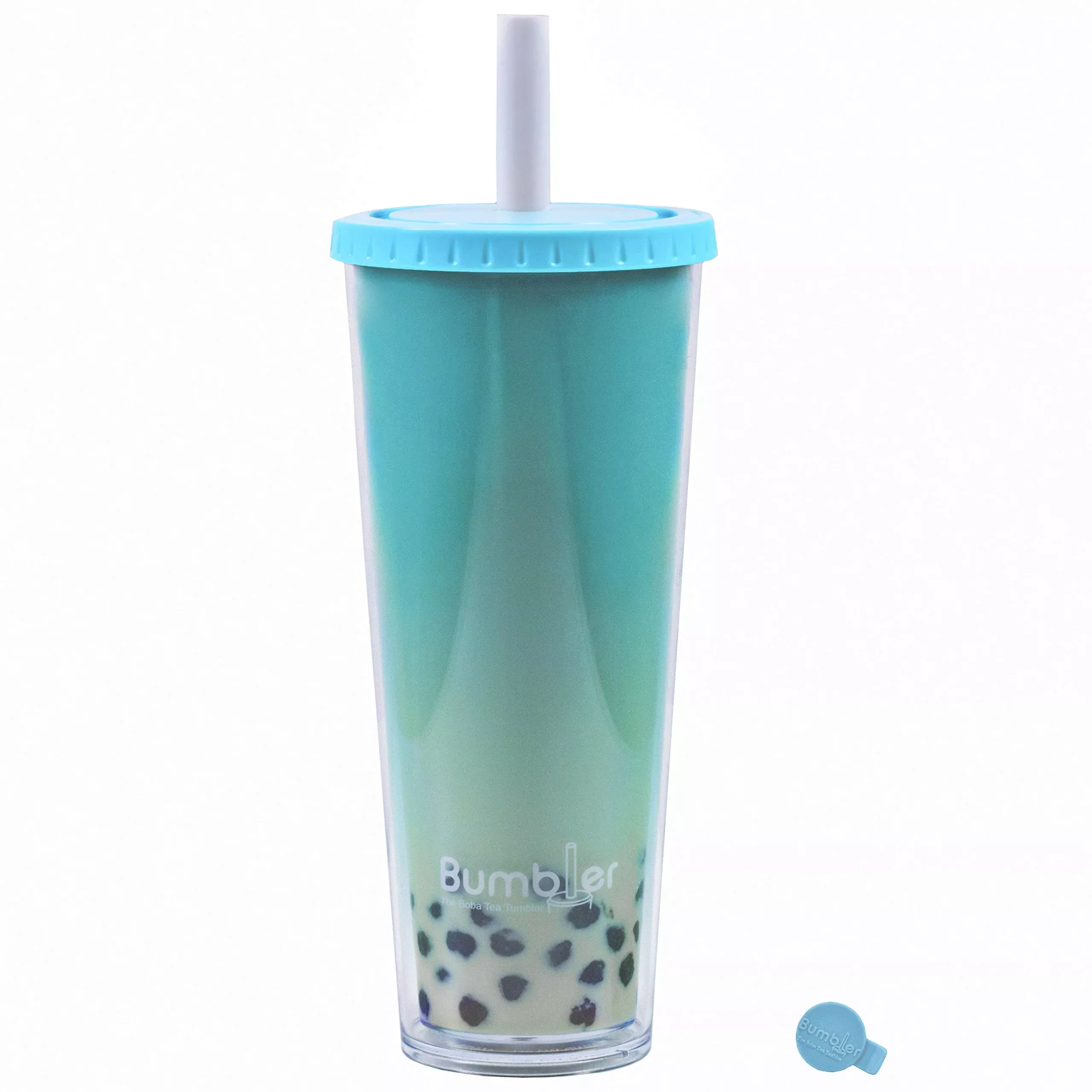BUMBLER Original Boba Tea Tumbler - Teal - SMOOTHFlow Wide Smoothie Straw & Plug - Upgraded Durability - Keeps Drinks Cold/Hot - 2x Vacuum Insulated Pearl Milk Bubble Tea Cup - 24 Oz Tumbler