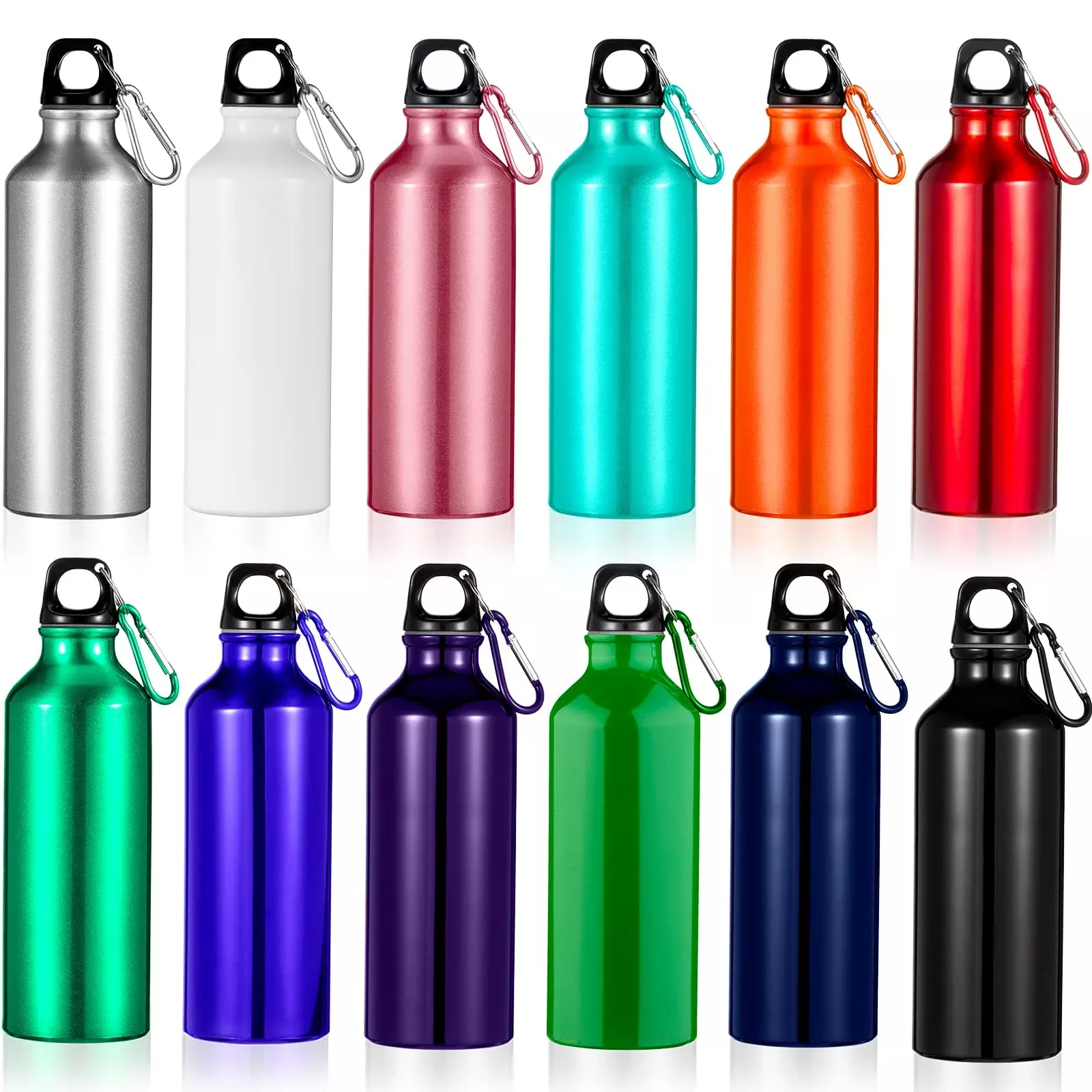 Gandeer 12 Pieces Aluminum Water Bottle 17 oz Aluminum Bike Water Bottle Backpacking Water Bottles Reusable Bottles Sports Bottle Leak Proof Travel Bottles with Buckle and Twist Cap (Assorted Color)
